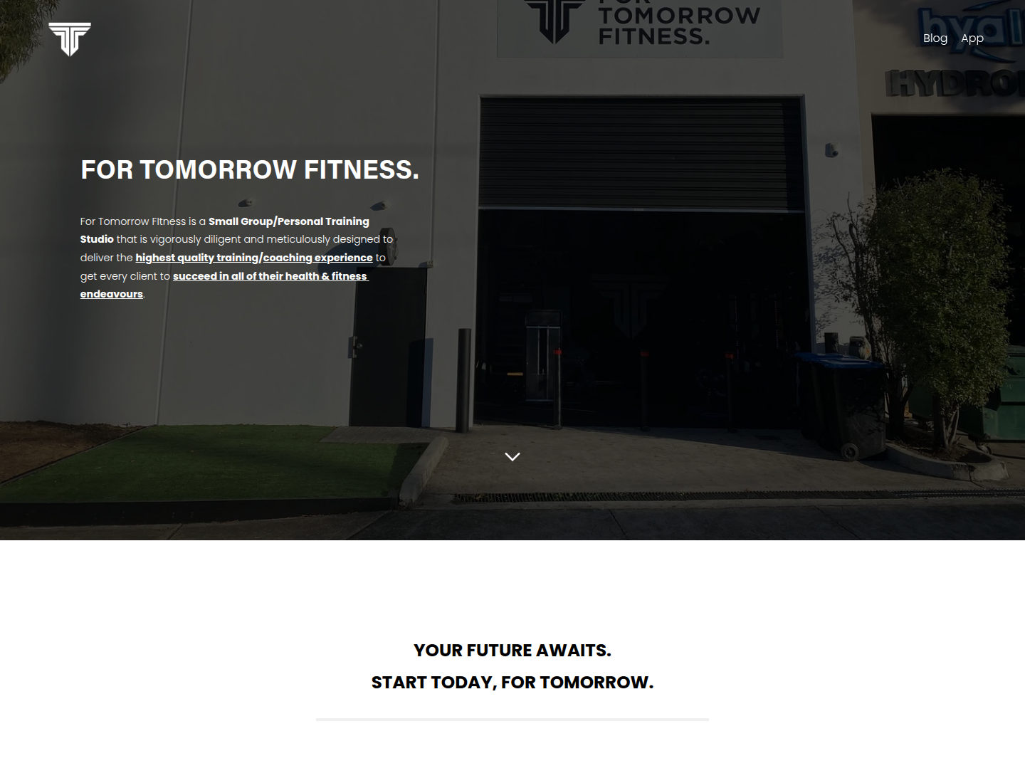 Homepage preview of the For Tomorrow Fitness website