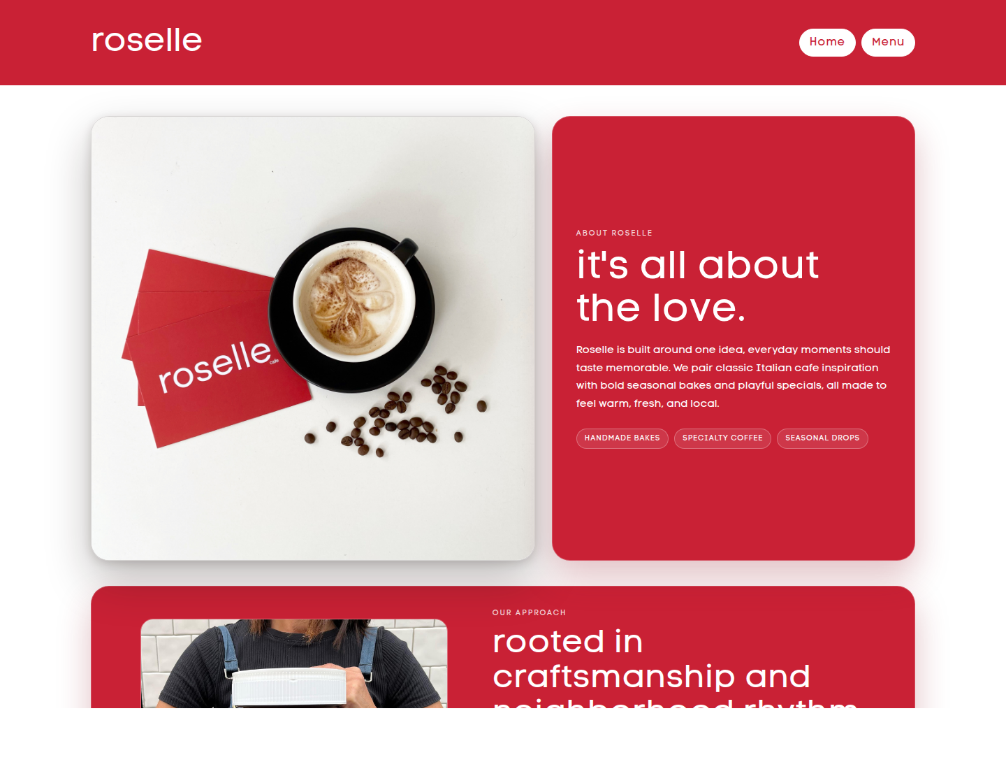 Homepage preview of the Roselle Cafe website